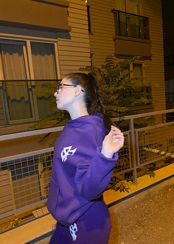 xs Beden Mor taşlı Kadın Sweatshirt
