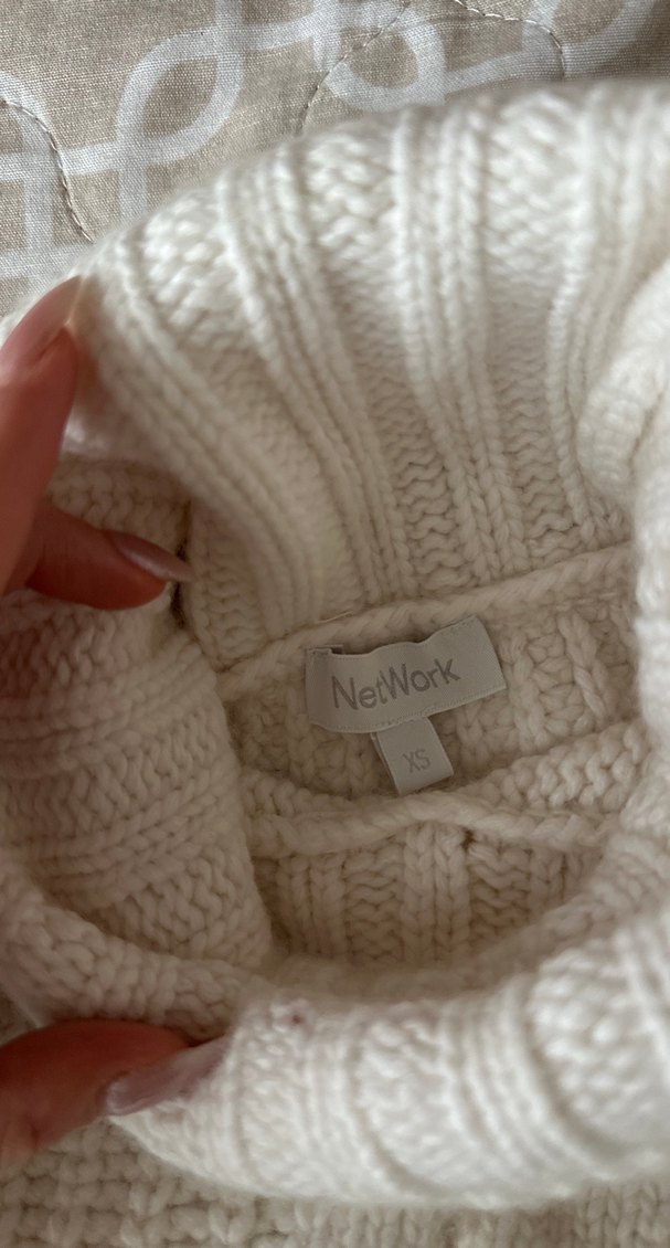 Bohem Tarz Beyaz Örgü Boğazlı Kadın Kazak - Görsel 2