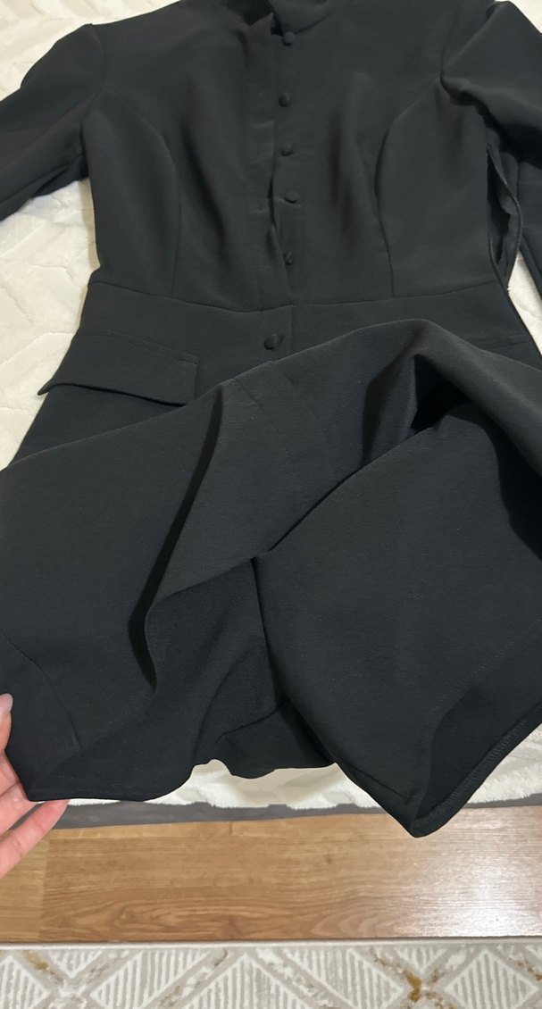 Düğmeli Siyah Uzun Kadın Kaban - Görsel 2