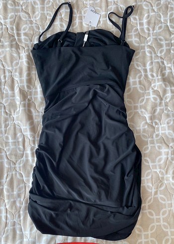 Siyah Straplez Midi Drapeli Kadın Elbise - Görsel 2