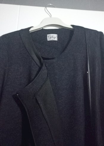 Siyah Uzun Keten Kadın Kaban - Görsel 6