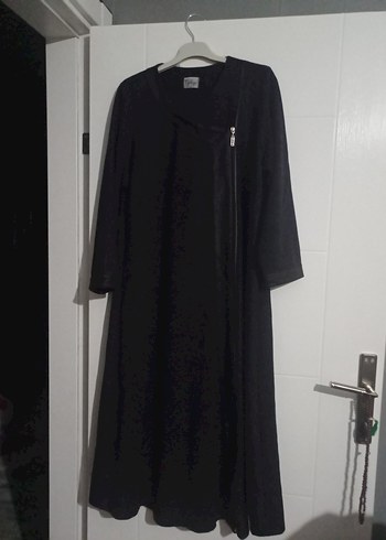 Siyah Uzun Keten Kadın Kaban - Görsel 5