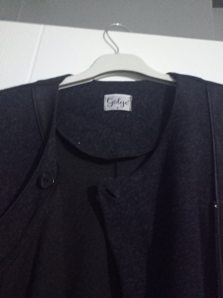 Siyah Uzun Keten Kadın Kaban - Görsel 2