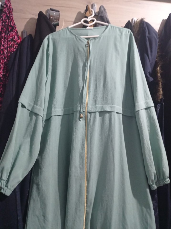 Uzun Kollu Fermuarlı Yeşil Salaş ferace sıfır - Görsel 5