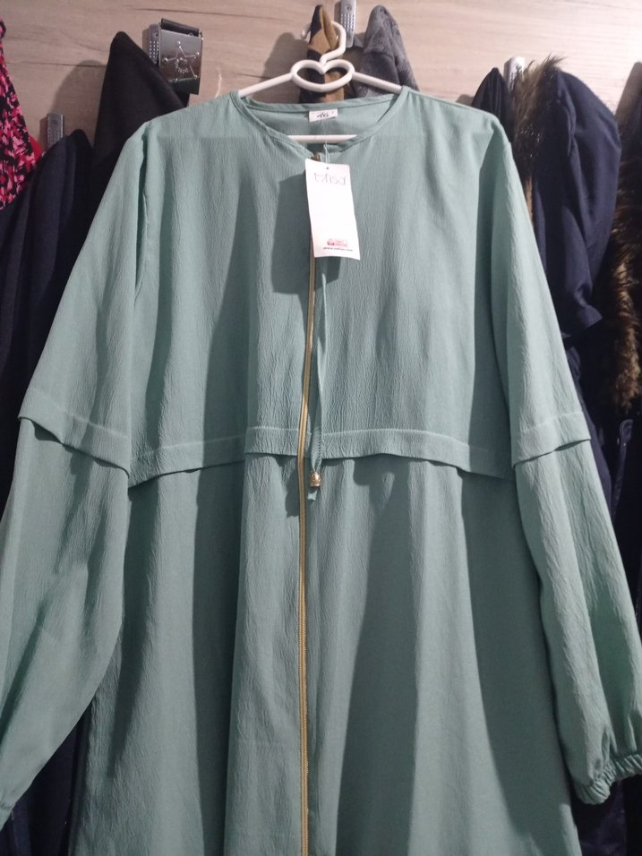 Uzun Kollu Fermuarlı Yeşil Salaş ferace sıfır - Görsel 4