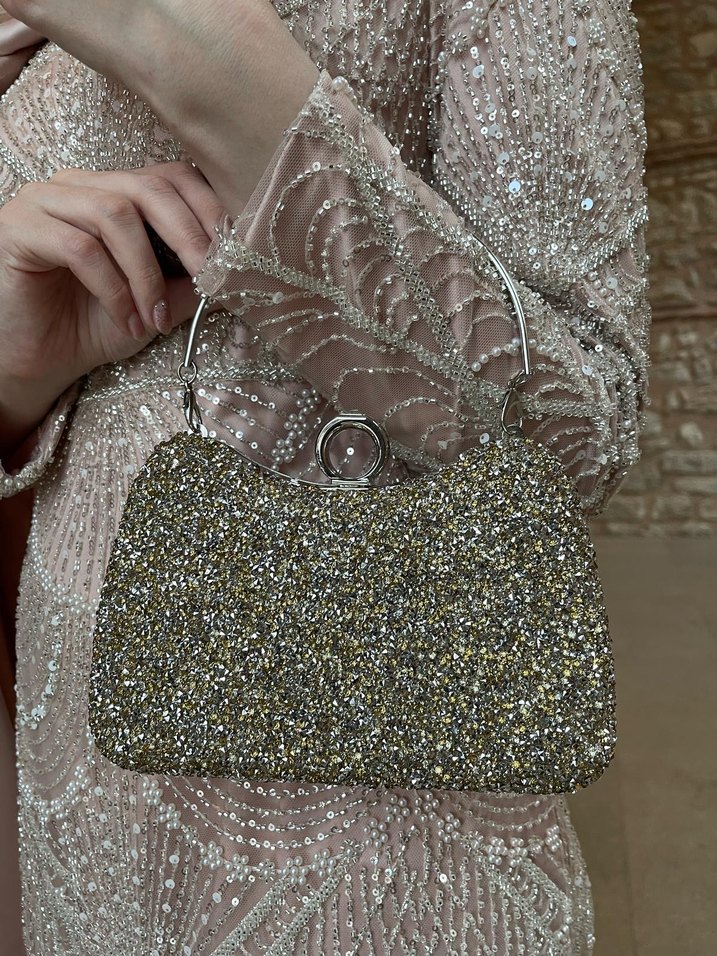 Kadın Gold Taşlı Abiye Portföy Çanta - Görsel 4