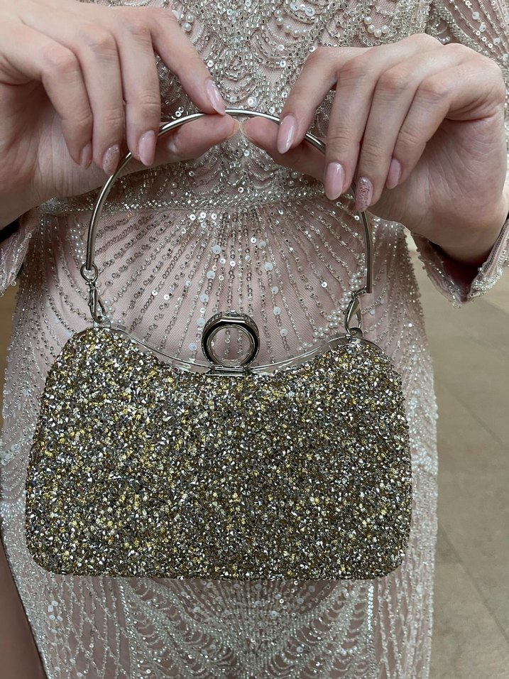 Kadın Gold Taşlı Abiye Portföy Çanta - Görsel 2