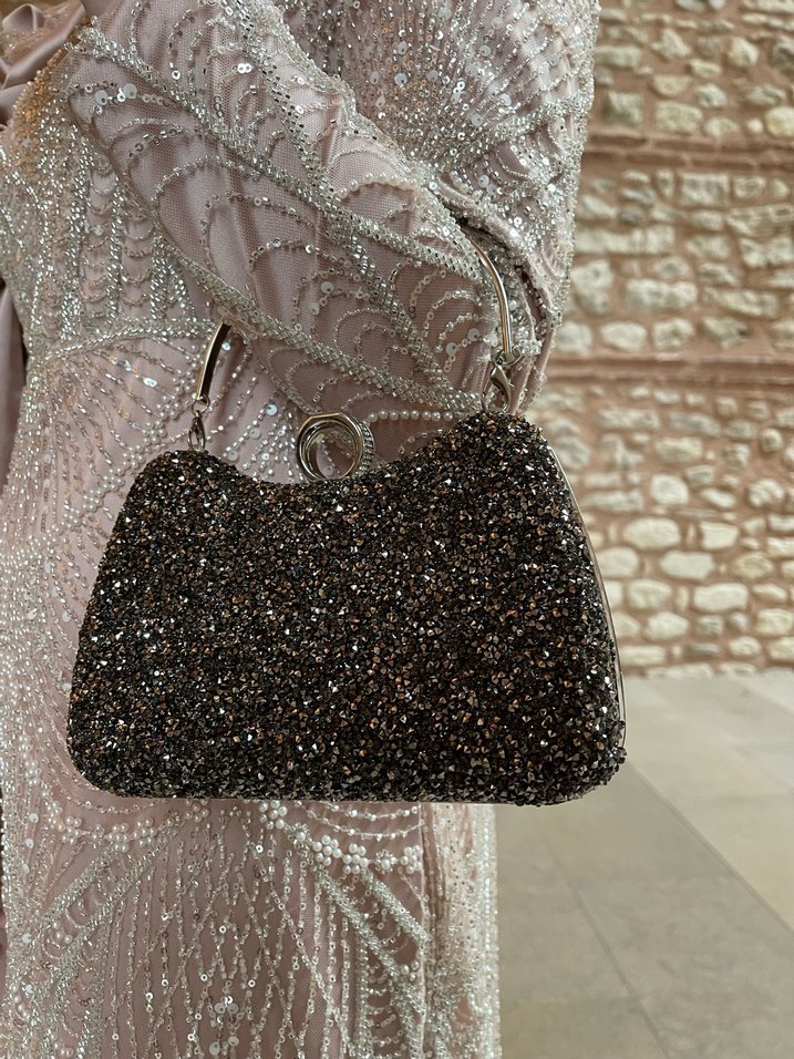 Kadın Antrasit Taşlı Abiye Portföy Çanta - Görsel 4