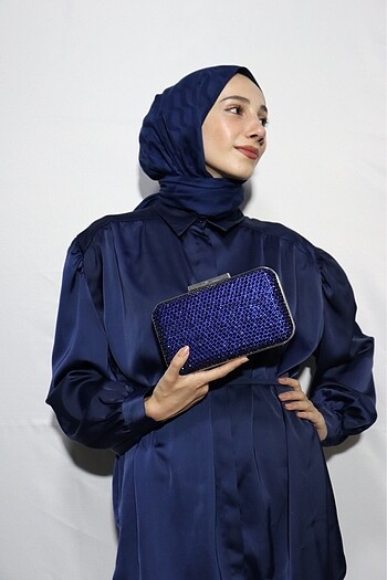 Kadın Saks Mavisi Boncuklu Abiye Çanta - Görsel 5