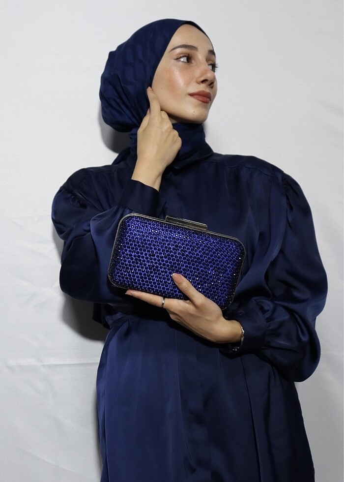 Kadın Saks Mavisi Boncuklu Abiye Çanta - Görsel 3