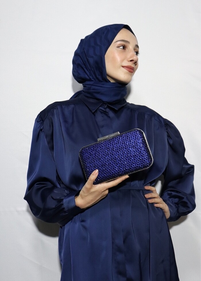 Kadın Saks Mavisi Boncuklu Abiye Çanta - Görsel 5