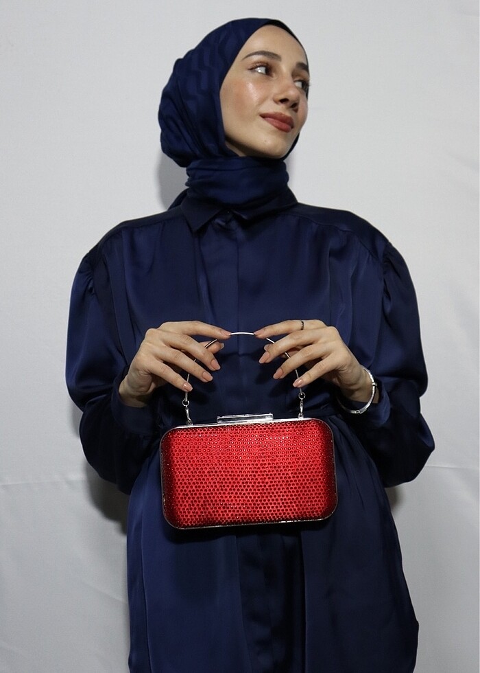 Kadın Kırmızı Boncuklu Abiye Çanta - Görsel 2