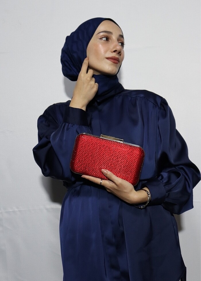 Kadın Kırmızı Boncuklu Abiye Çanta - Görsel 5