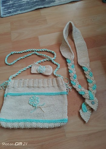 Diğer Nakışlı Turkuaz Bebek Çantası Takımı