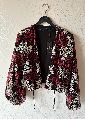Bordo Nakışlı Dantel Detaylı Bohem Kadın Ceket