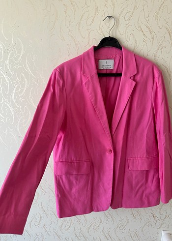Pembe Kadın Keten Blazer Ceket