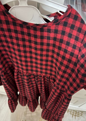 Kız Çocuk Kırmızı Kareli Uzun Kollu Elbise - Görsel 3