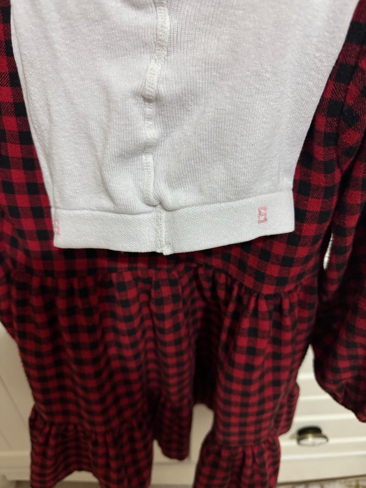 Kız Çocuk Kırmızı Kareli Uzun Kollu Elbise - Görsel 4