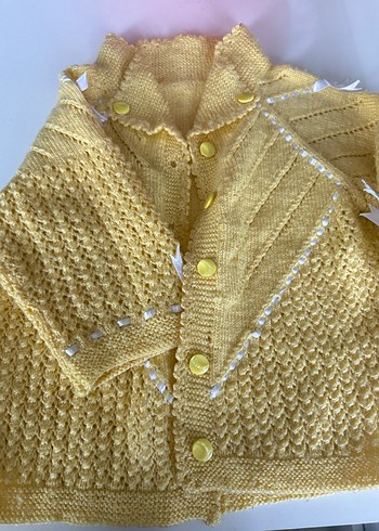 Kız Çocuk Sarı Örgü Hırka - Görsel 2