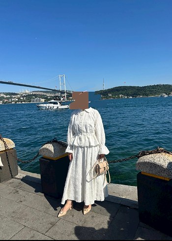 Diğer Bohem Beyaz Uzun Keten Elbise