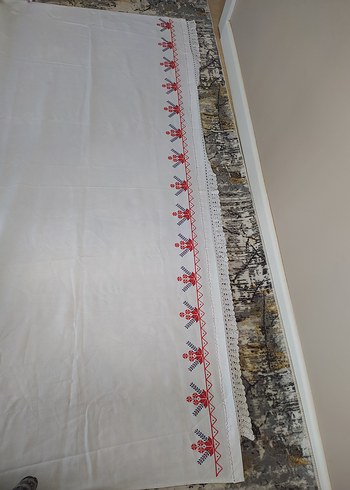 Nakışlı Beyaz ve Gri örtü - Görsel 4