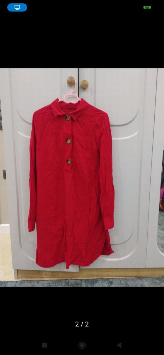 Düğmeli Kırmızı Süet Midi Kadın Gömlek - Görsel 2