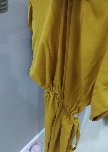 Düğmeli Sarı Midi Rahat Elbise - Görsel 5