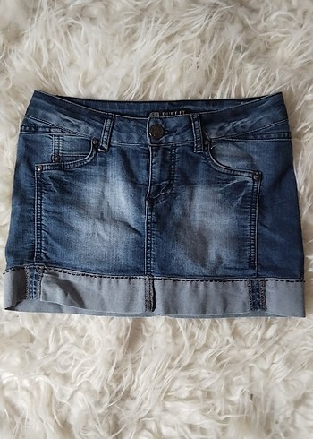 Kadın Mavi Kot Mini Etek Kemerli