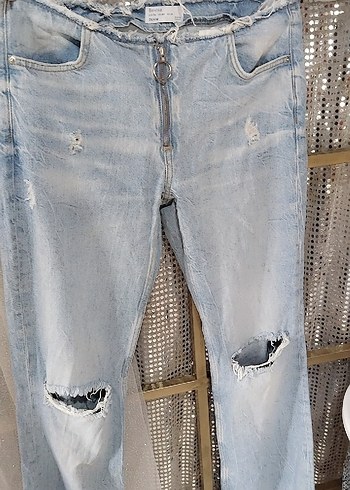 Gri Renkli Fermuarlı Kadın Denim Jean