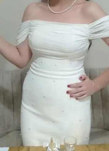 Midi beyaz abiye (isteme-nişan-nikah)