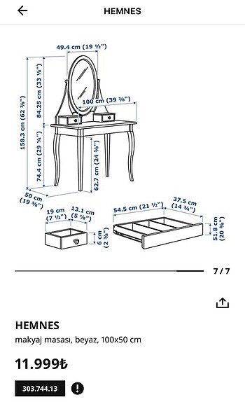 Beden İkea Hemnes Makyaj Masası