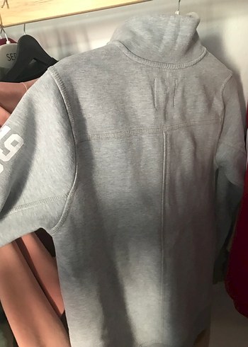 m Beden Kapüşonlu Fermuarlı Gri Sweatshirt