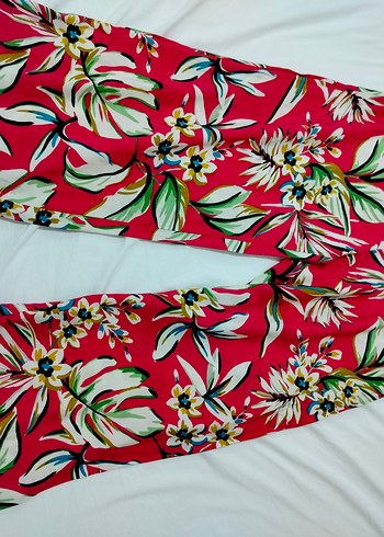 Fuşya Pembe çiçek Desenli  Kimonolu Keten Takım - Görsel 4