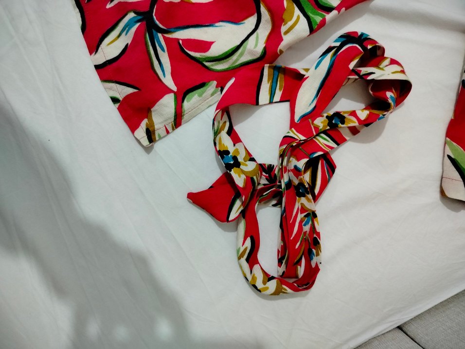 Fuşya Pembe çiçek Desenli  Kimonolu Keten Takım - Görsel 2