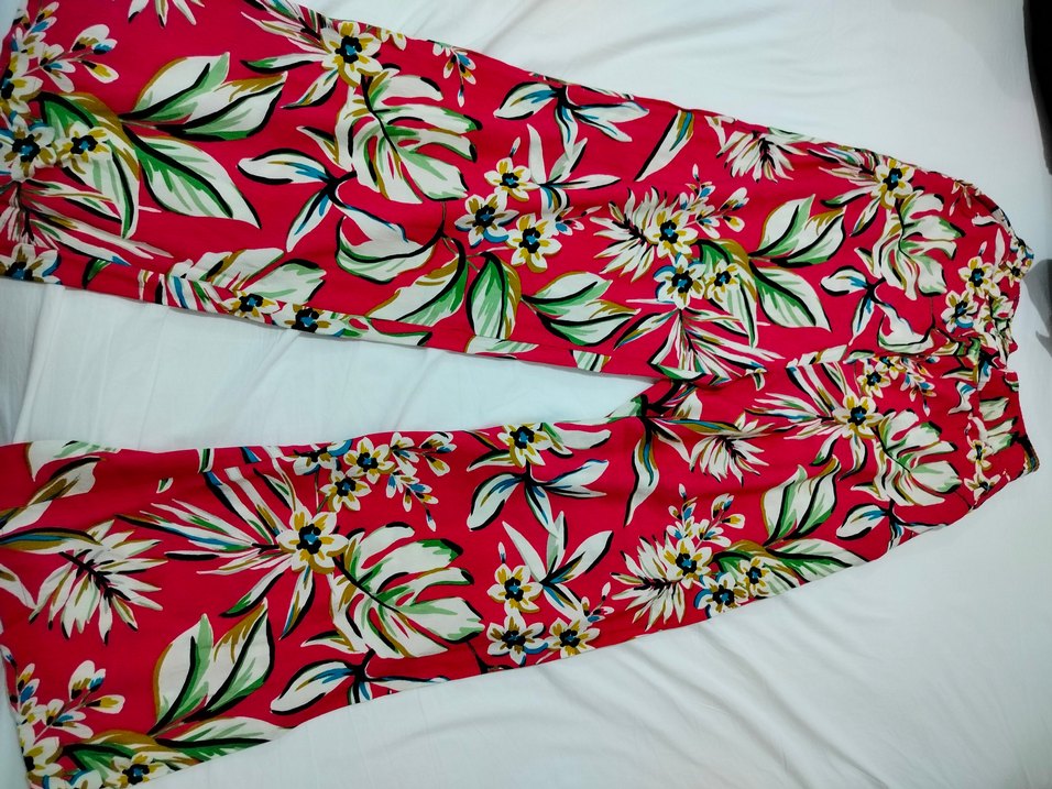 Fuşya Pembe çiçek Desenli  Kimonolu Keten Takım - Görsel 4