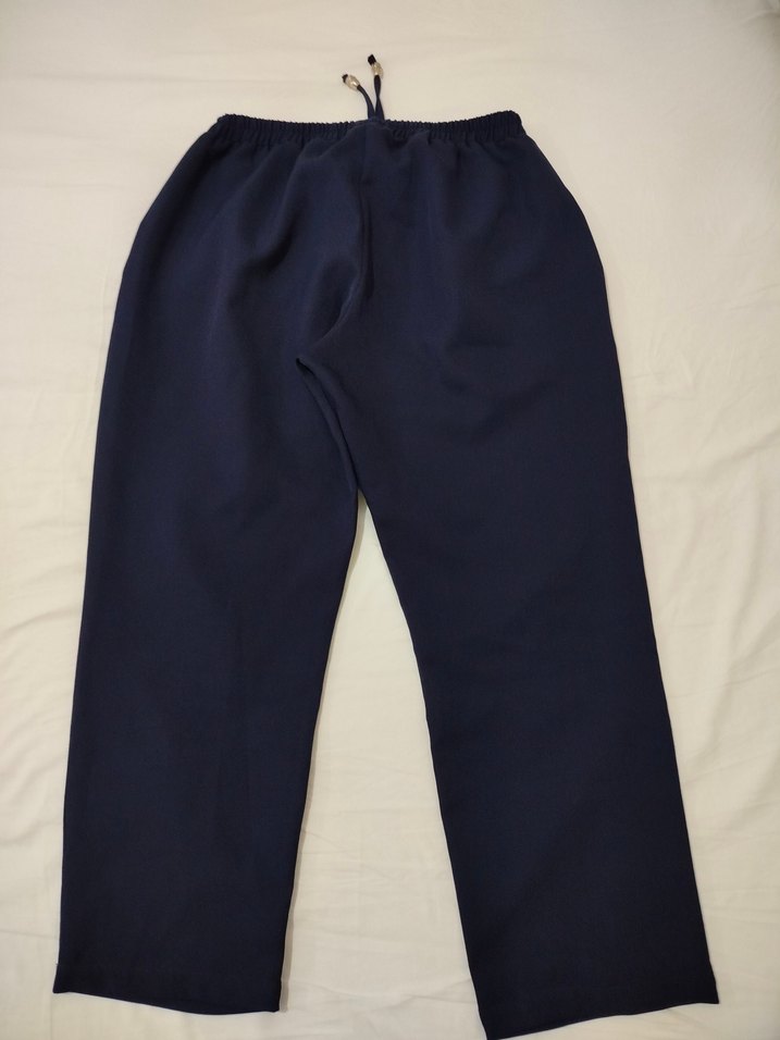 Lacivert Belden lastikli Kadın Bilek boy Kumaş Pantolon - Görsel 2