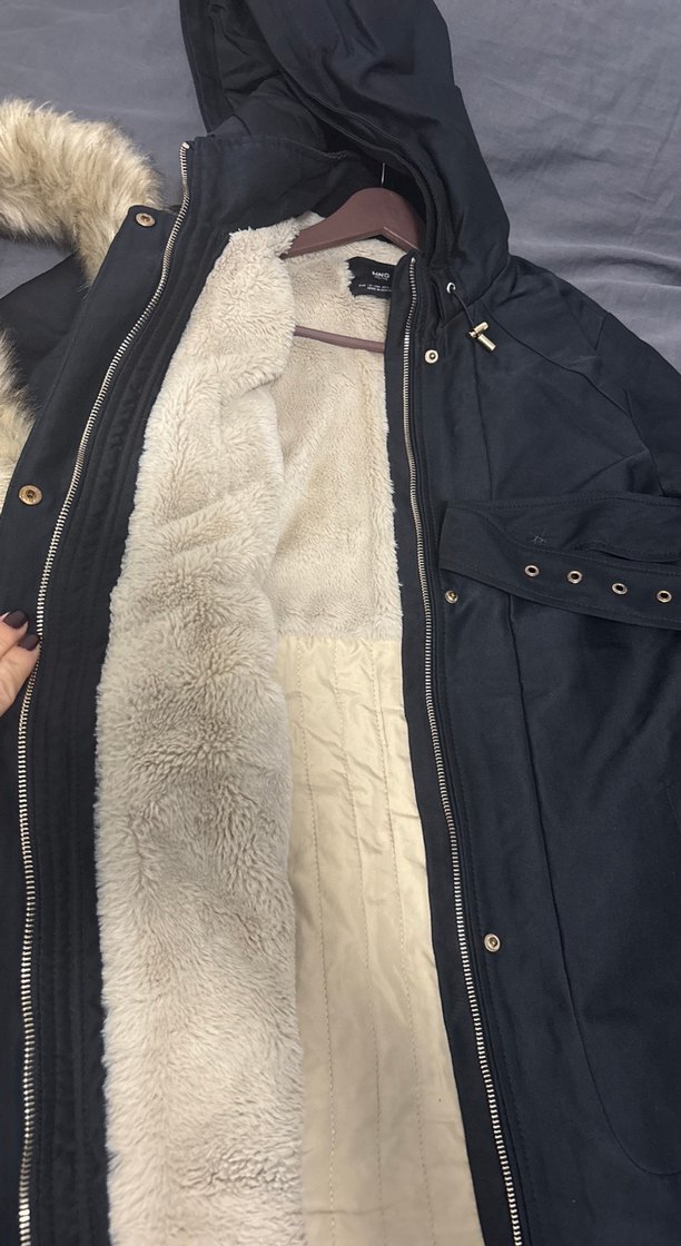 Kürk Detaylı Siyah Midi mont - Görsel 5