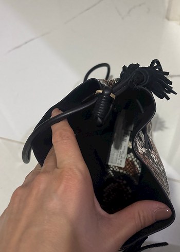 Bohem Tarzı Kahverengi Yılan Derisi Desenli Deri Çanta - Görsel 3