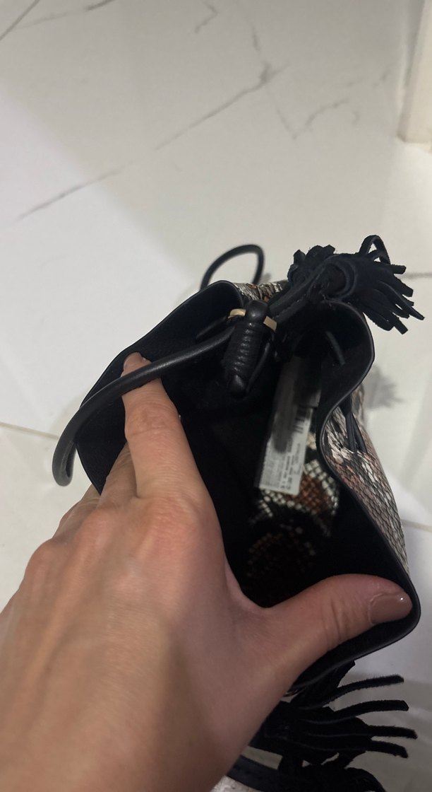 Bohem Tarzı Kahverengi Yılan Derisi Desenli Deri Çanta - Görsel 3