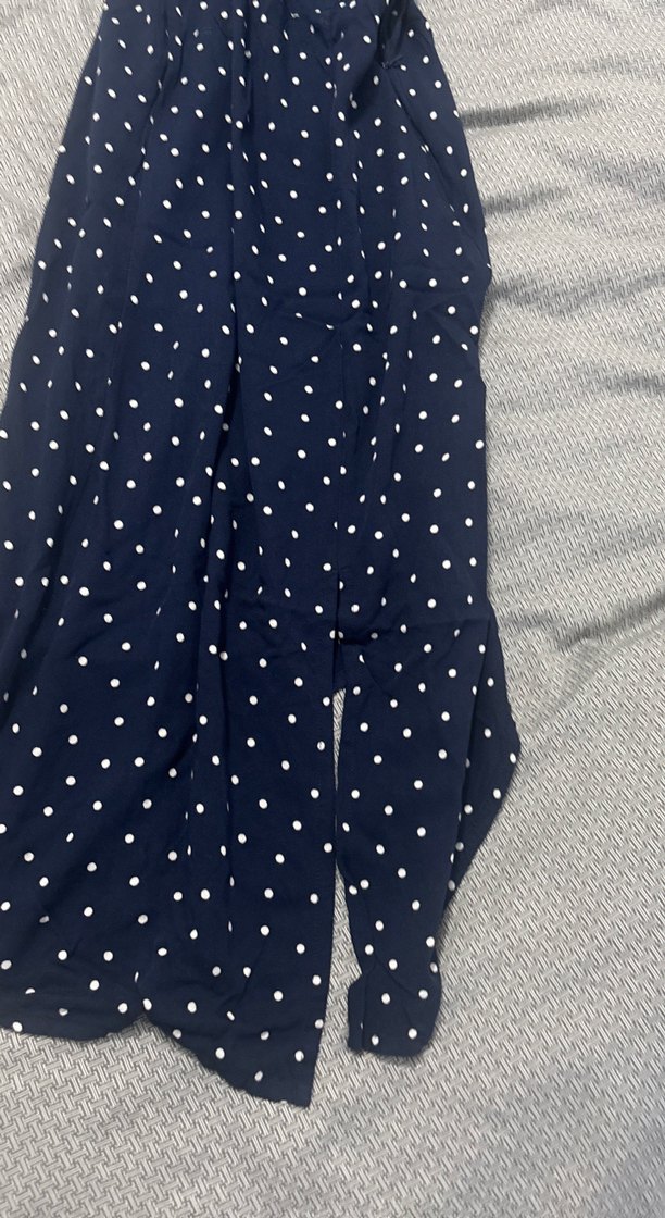 Lacivert Puantiyeli Uzun Askılı Elbise - Görsel 5