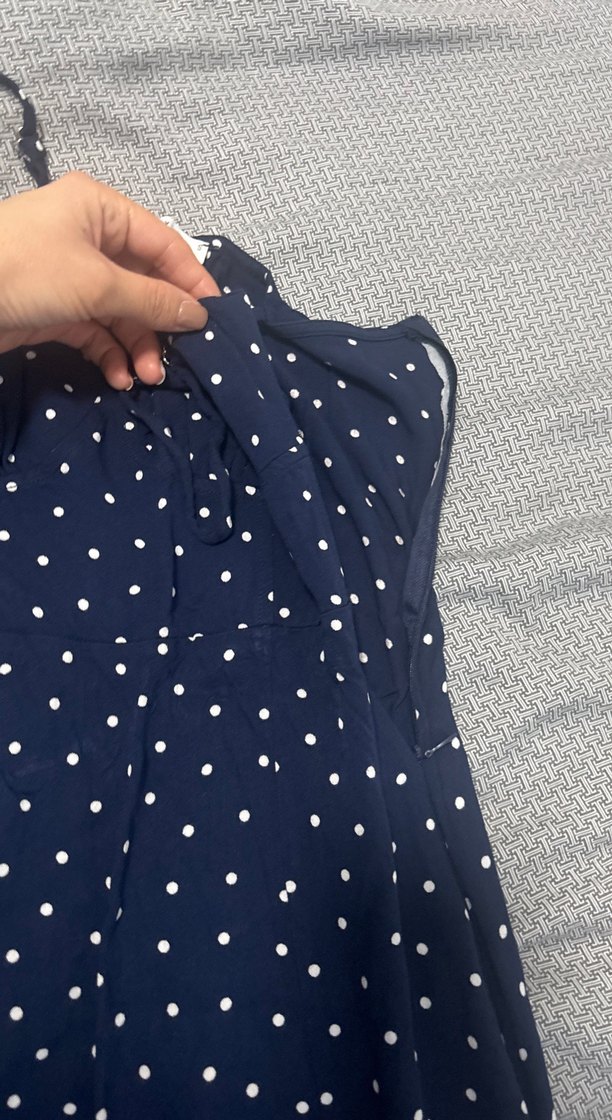 Lacivert Puantiyeli Uzun Askılı Elbise - Görsel 4