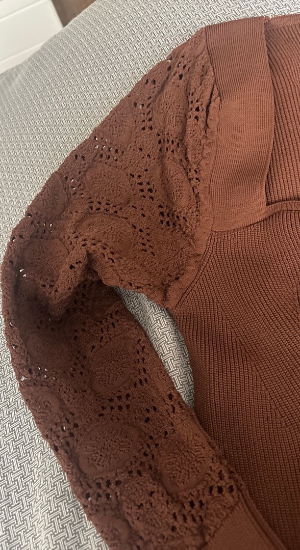 Kahverengi V Yakalı Bohem Triko Kazak - Görsel 3