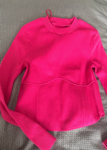 Pembe Kadın Triko Uzun Kollu Sweatshirt - Görsel 2
