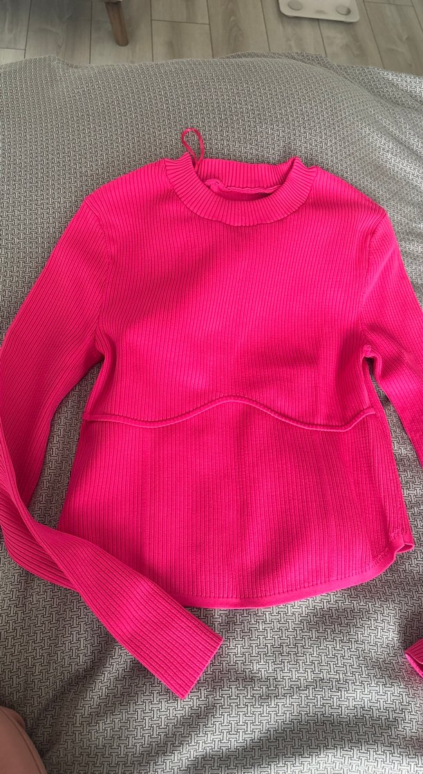 Pembe Kadın Triko Uzun Kollu Sweatshirt - Görsel 2