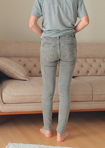 34 Beden gri Renk Gri Kadın Denim Midi Pantolon