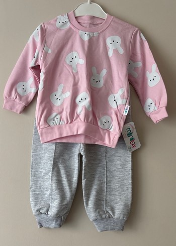 Pembe Uzun Kollu Tavşan Desenli Bebek Takımı