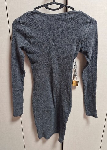 Düğmeli Gri Kadın Triko Elbise - Görsel 2