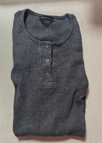 Düğmeli Gri Kadın Triko Elbise - Görsel 3