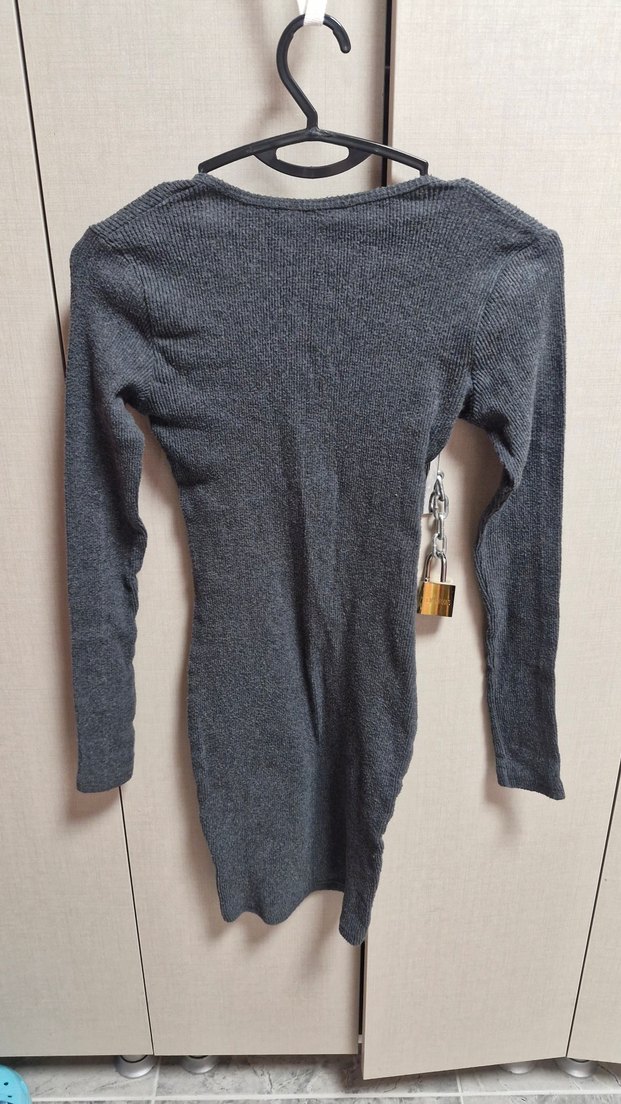 Düğmeli Gri Kadın Triko Elbise - Görsel 2