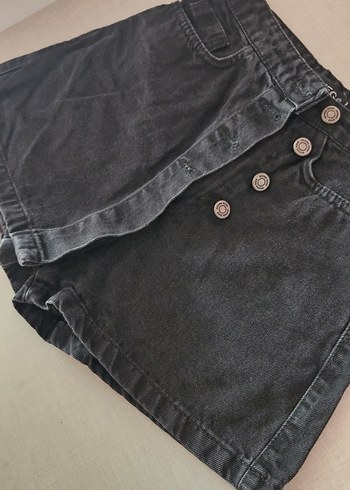 Düğmeli Siyah Midi Denim Şort - Görsel 5